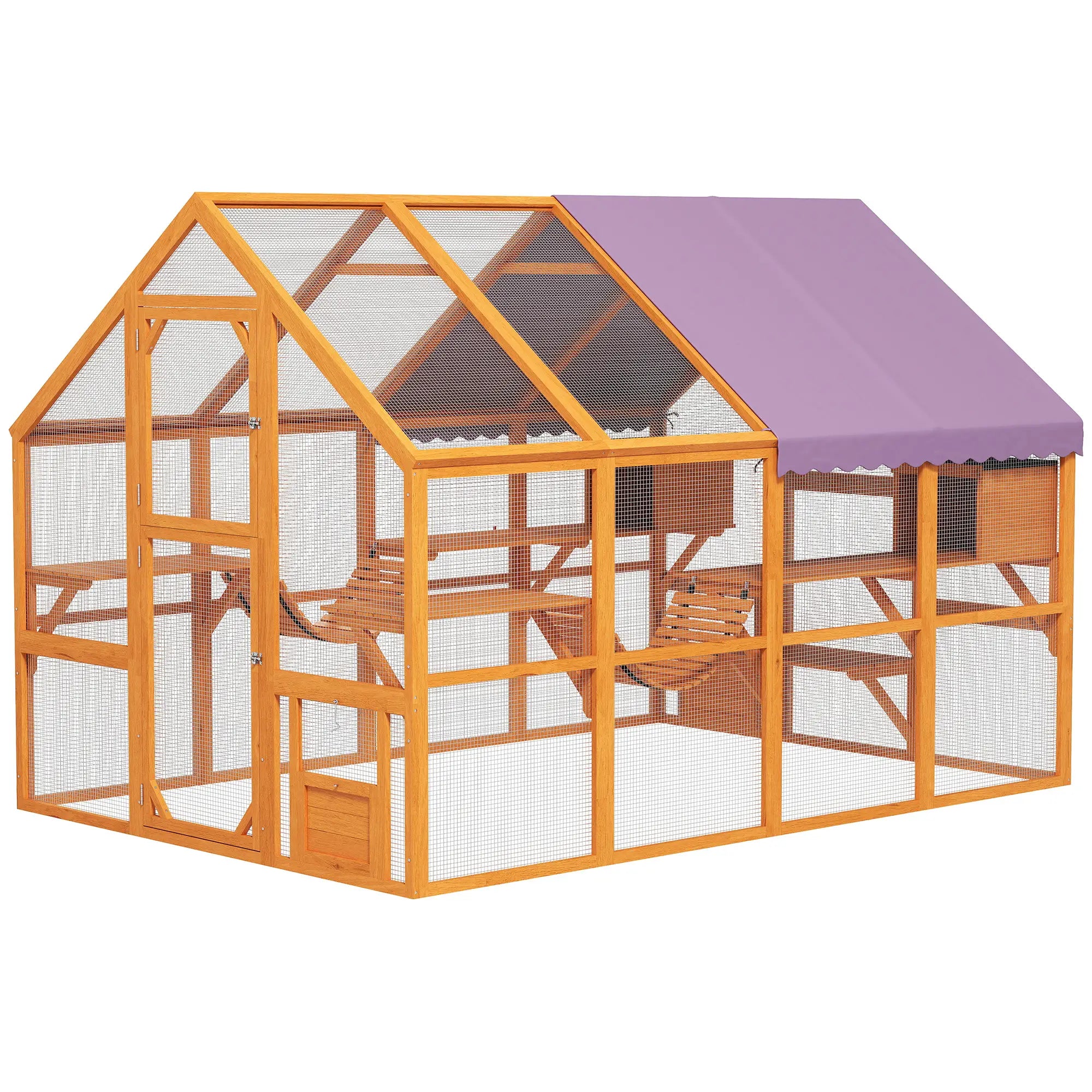 Wooden Outdoor Cat Enclosure, Weatherproof Canopy, Bridges, Resting Boxes, Platforms, for 3-6 Cats Outdoor Cat Enclosures Orange at Gallery Canada