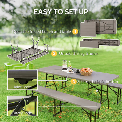 6FT 3PCS Faux Rattan Camping Table Bench Set, Brown Picnic Tables & Camping Chairs at Gallery Canada