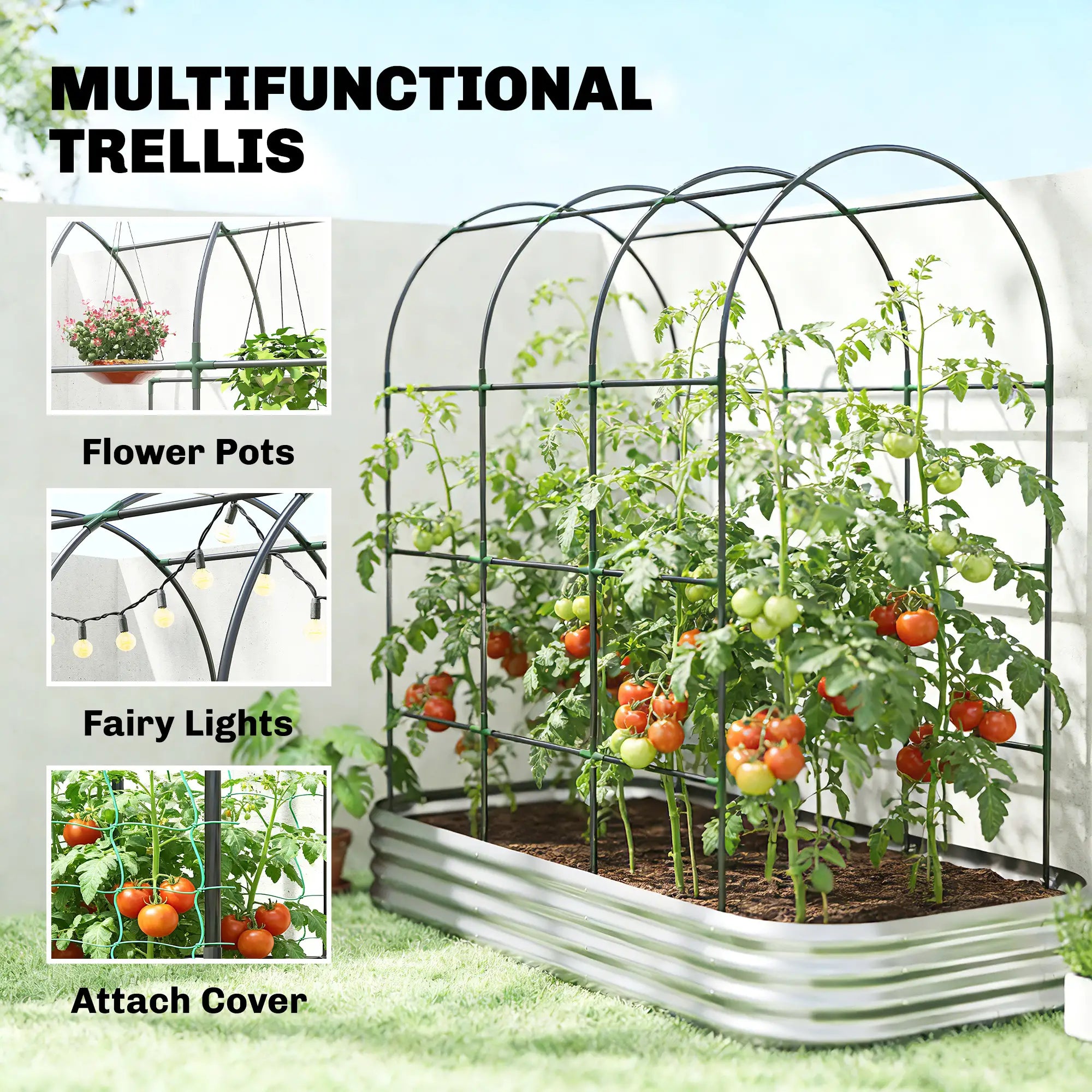 Galvanised Raised Garden Bed With Arched Trellis, 7 x 4 x 7ft Metal Planter Box Galvanized Planter Boxes at Gallery Canada