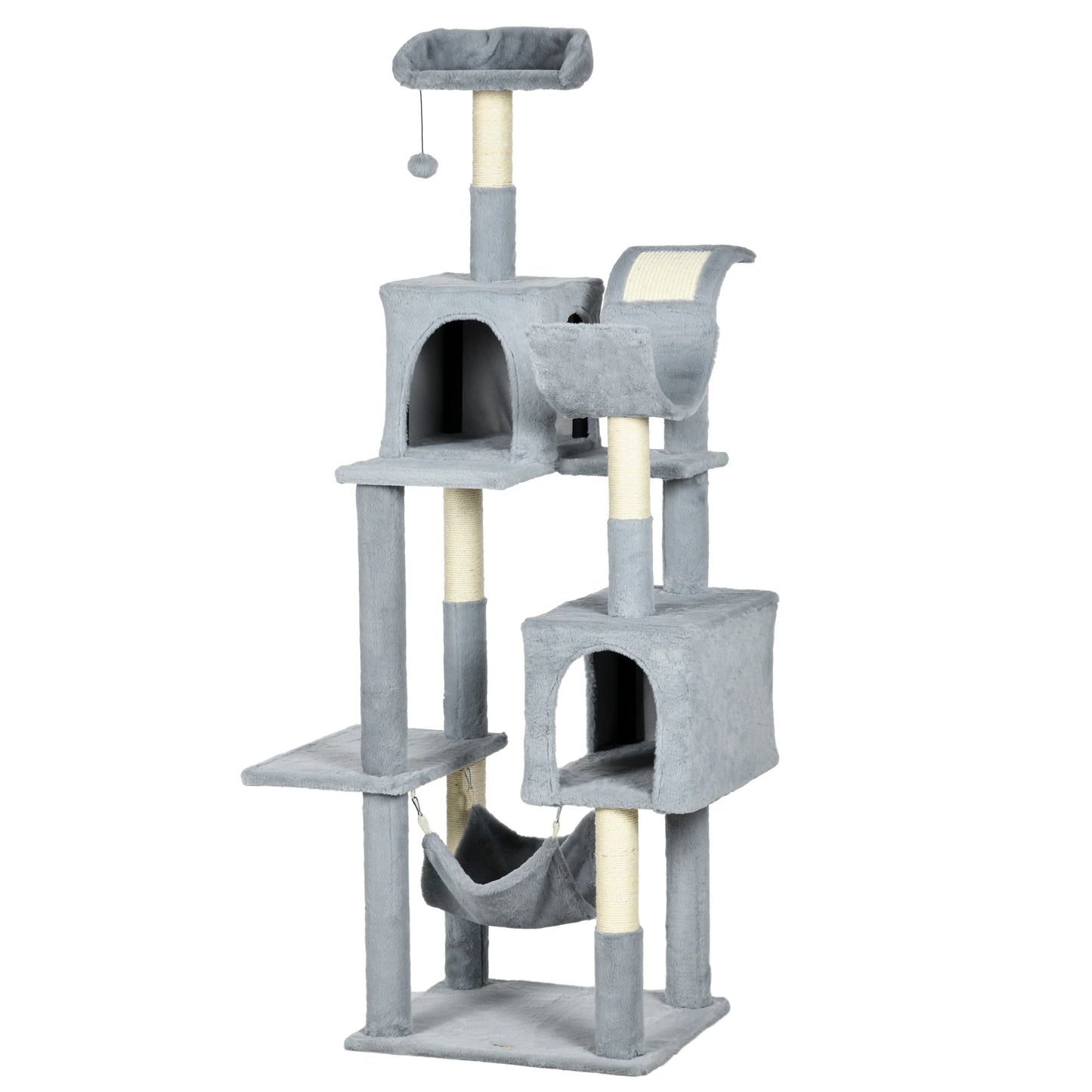 70" Tall Cat Tree, Multi-Level Tower with Hammock, Bed, Condo, Sisal Scratching Posts, Bluish Grey Cat Towers Bluish Grey, Cream White at Gallery Canada