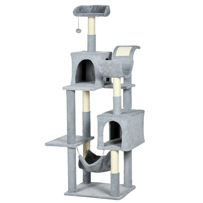 70" Tall Cat Tree, Multi-Level Tower with Hammock, Bed, Condo, Sisal Scratching Posts, Bluish Grey Cat Towers Bluish Grey, Cream White at Gallery Canada