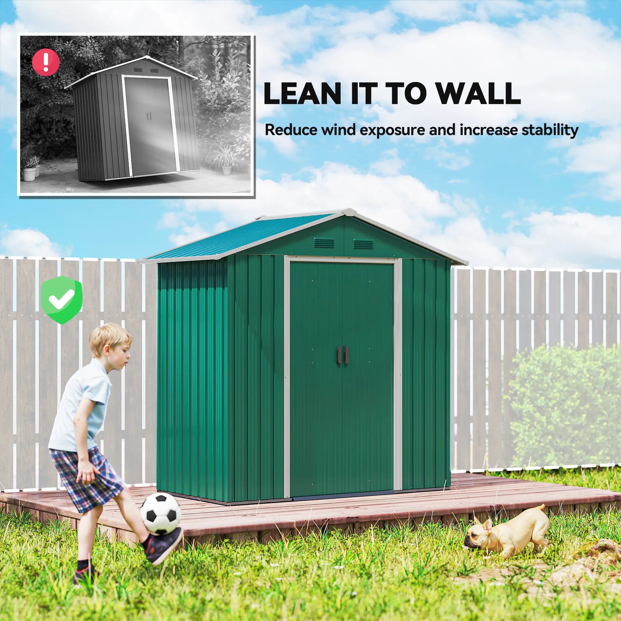 6.5x3.5ft Metal Garden Shed, Outdoor Tool Storage, Double Sliding Doors, Vents, Green Sheds at Gallery Canada
