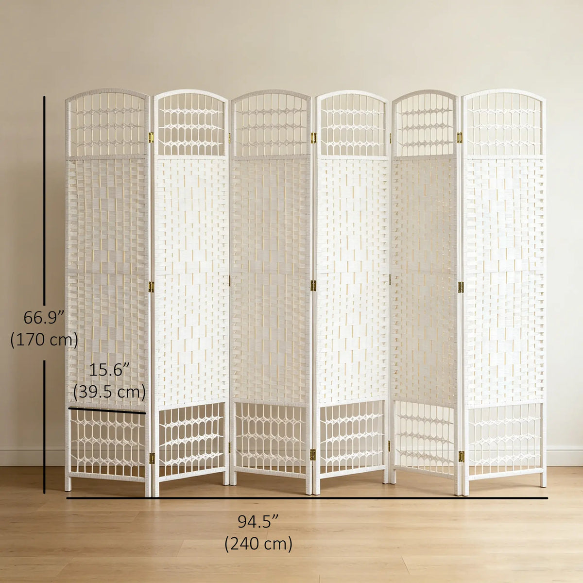 6 Panel Folding Room Divider, Portable Privacy Screen, White Room Dividers at Gallery Canada