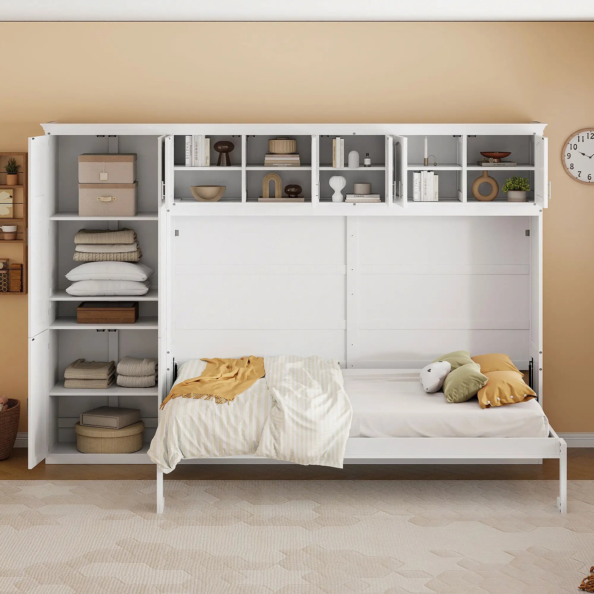 Murphy Bed with Cabinets, Space-Saving Design, 117.5