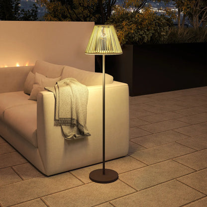 Wicker Outdoor Floor Lamp, Solar Lantern, Auto LED Lights, IP44, Grey Solar Post Lamps at Gallery Canada