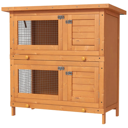 2-Tier Wooden Rabbit Hutch, Small Animal House, Bunny Pet Cage, 2 Rooms, Sliding Tray, Opening Top, Yellow Rabbit Hutch at Gallery Canada