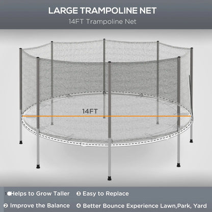 14FT Trampoline Enclosure Net with 8 Poles, Grey Trampolines at Gallery Canada