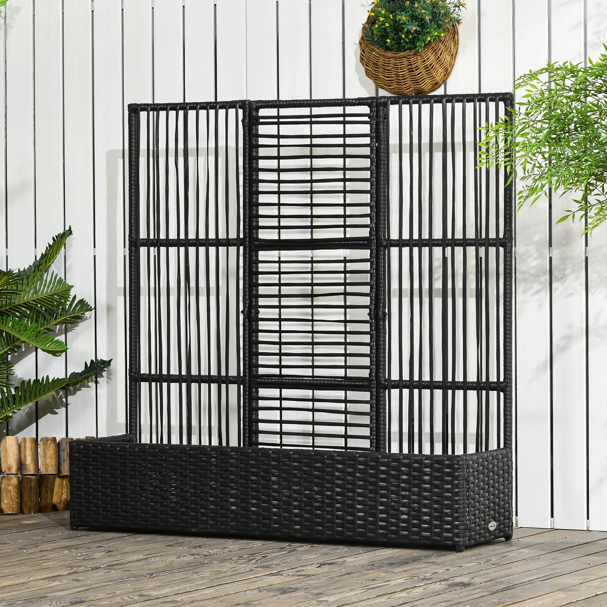 Raised Garden Bed with Lattice Trellis, Rattan Planter with Storage, Black Raised Garden Beds at Gallery Canada