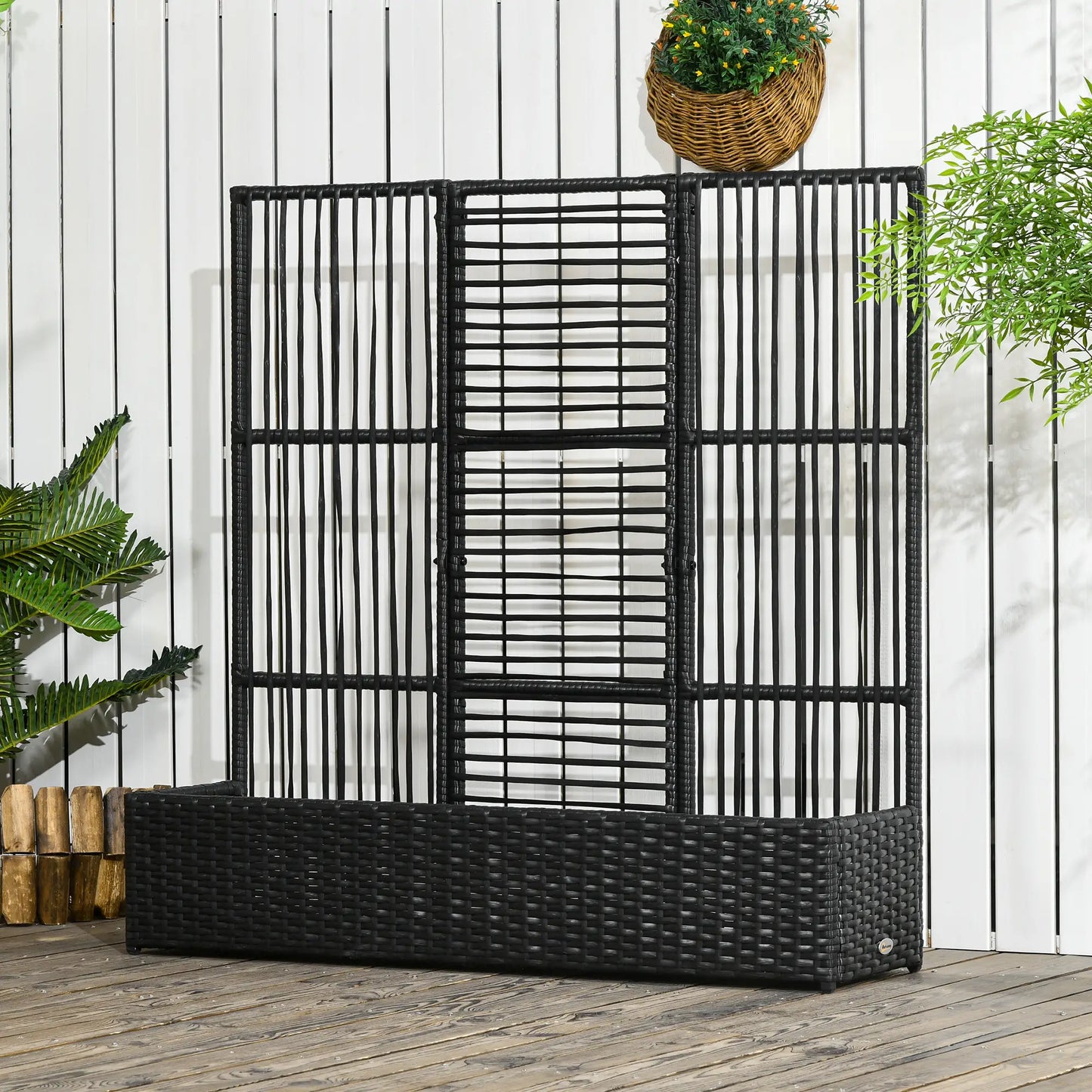Raised Garden Bed with Lattice Trellis, Rattan Planter with Storage, Black Raised Garden Beds at Gallery Canada
