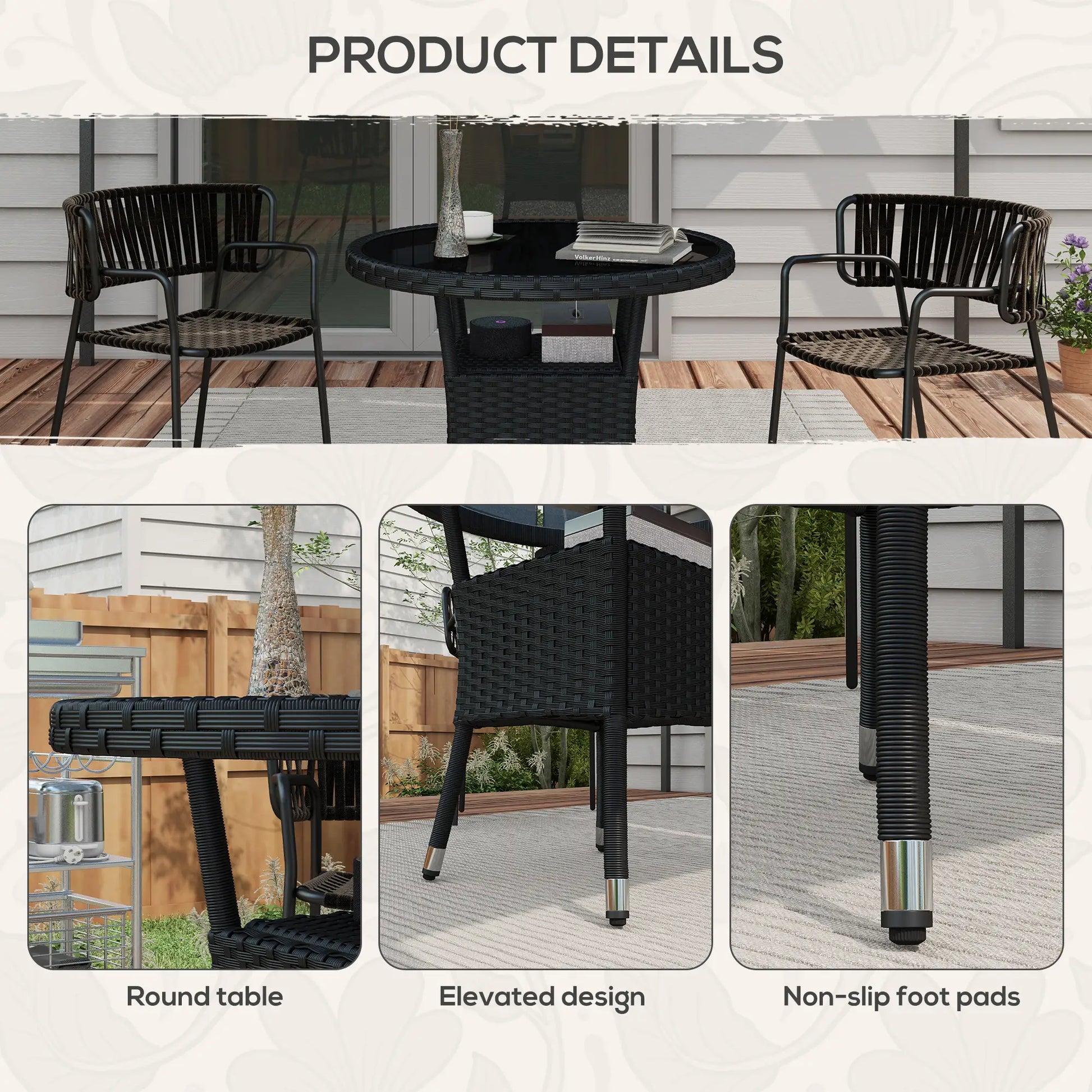 31.5" Outdoor Wicker Dining Table, PE Rattan, Metal Frame, Glass Top, Black Patio Dinning Tables at Gallery Canada