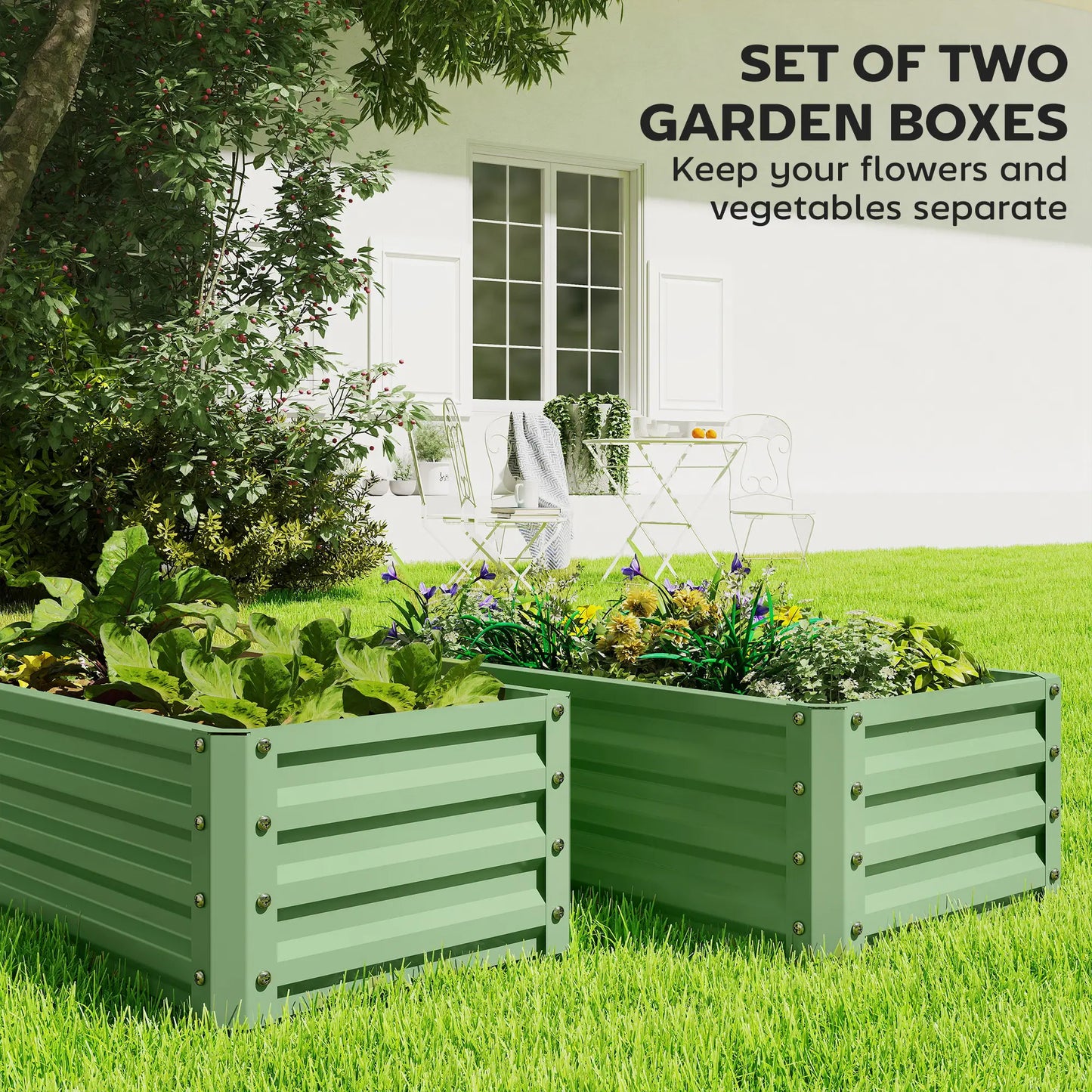 Galvanized Raised Garden Beds, Outdoor Planter Box Set, Light Green Galvanized Planter Boxes at Gallery Canada