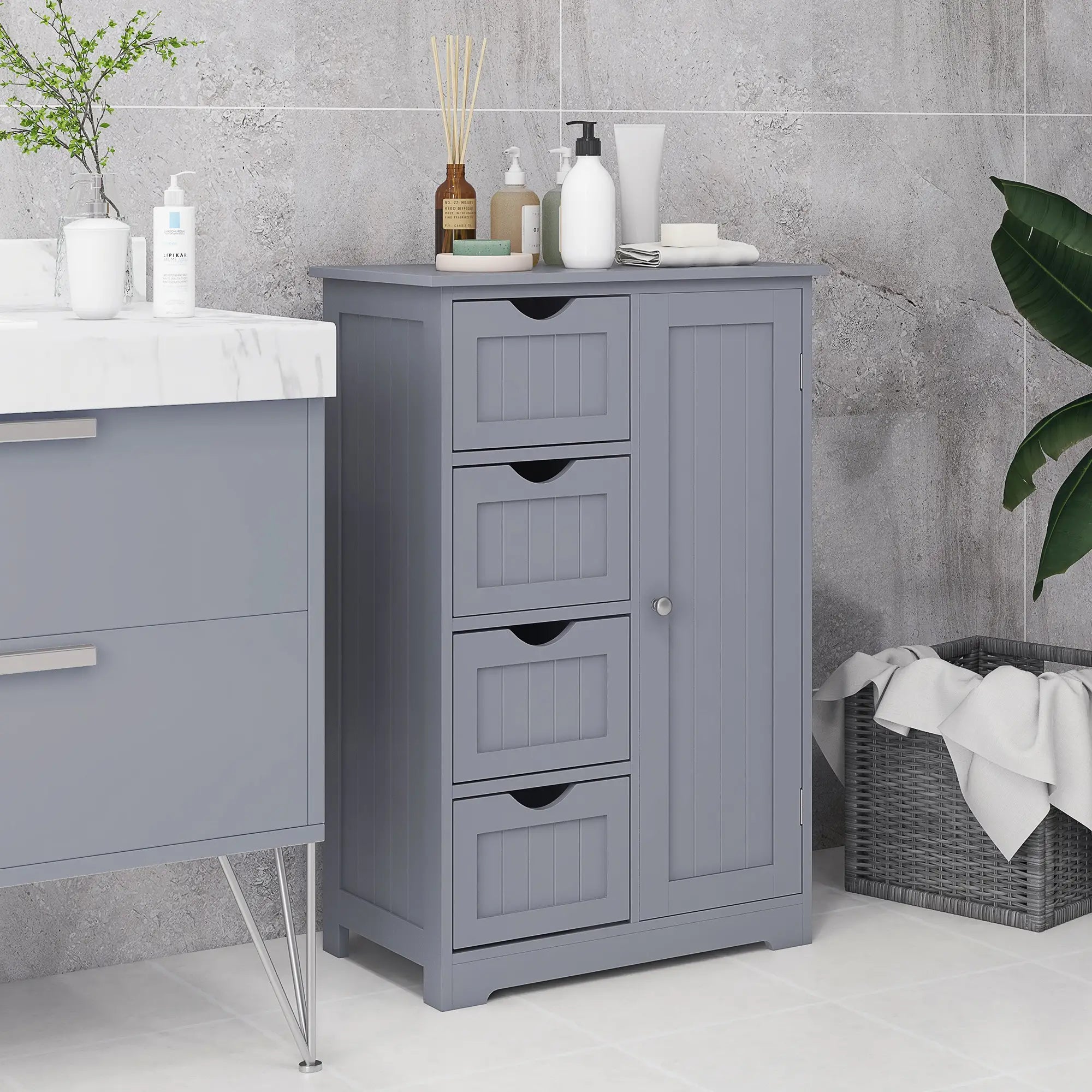 Bathroom Storage Cabinet, Adjustable Shelf, 4 Drawers, Grey Bathroom Cabinets at Gallery Canada