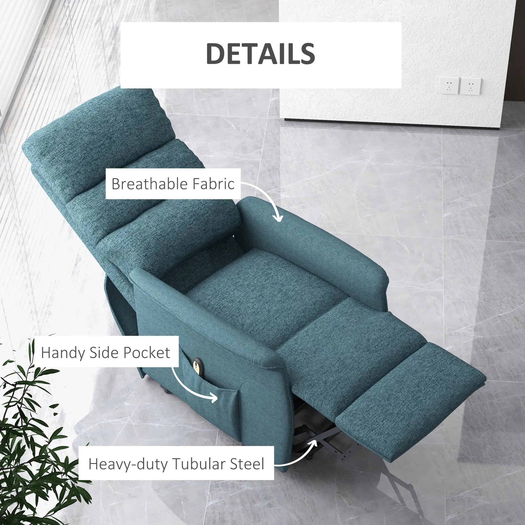 Power Lift Chair Recliner, Remote Control, Side Pockets, Blue Electric Power Lift Chairs at Gallery Canada