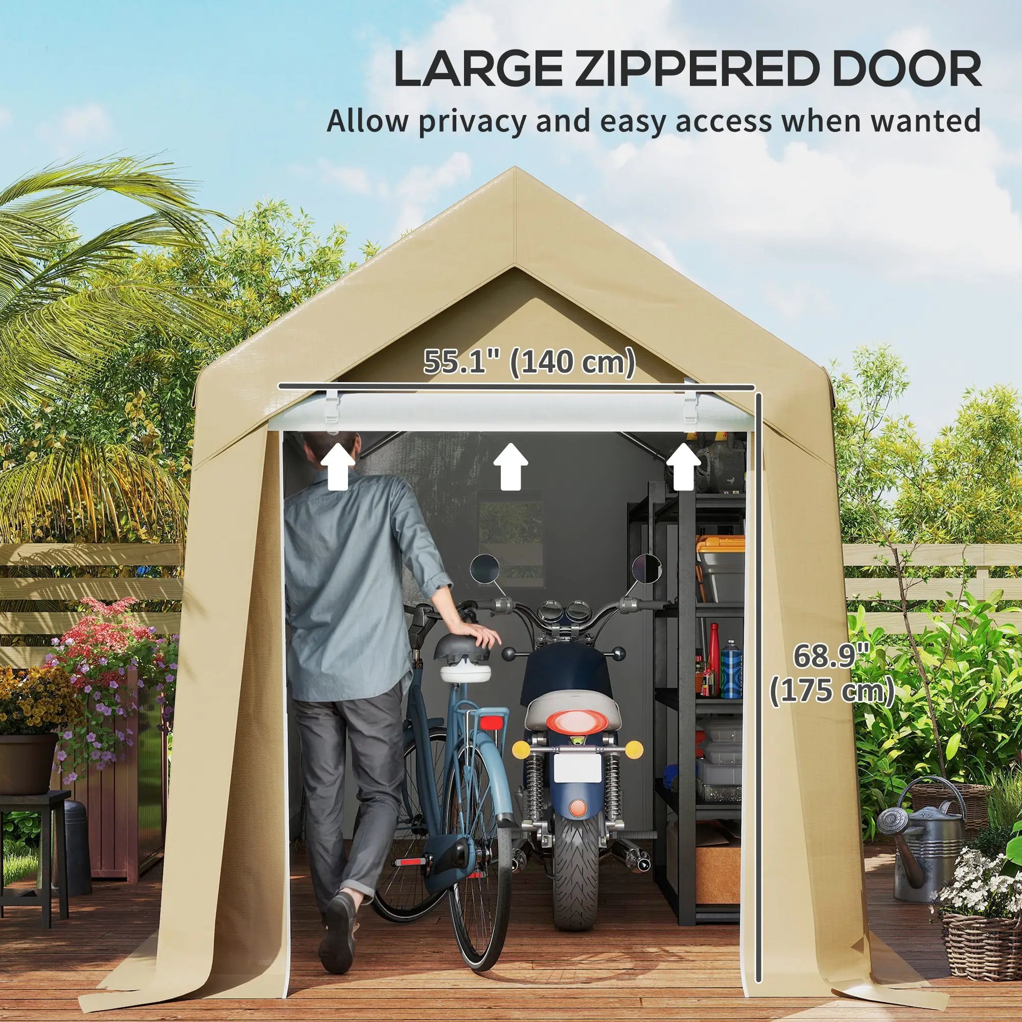 7' x 12' Outdoor Storage Shed, Portable Garage, Roll-up Door, Beige Sheds at Gallery Canada