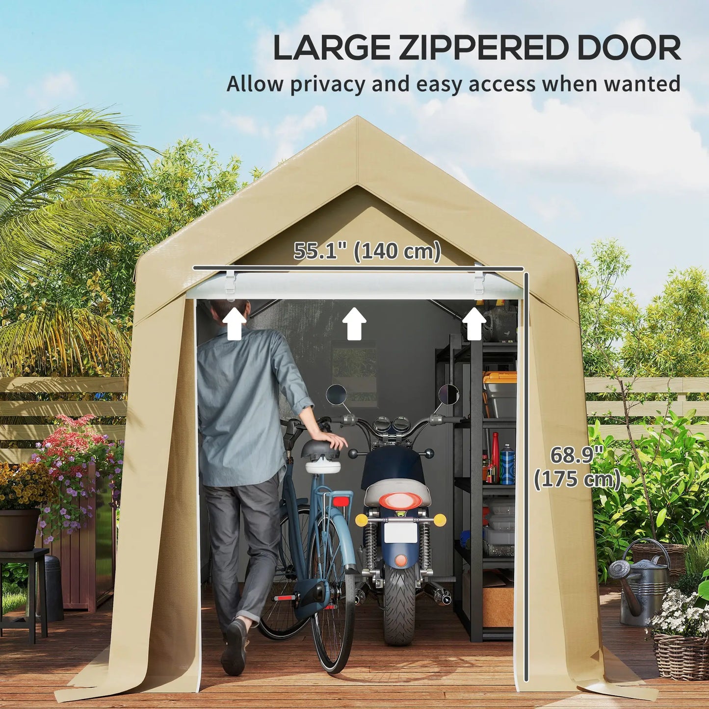 7' x 12' Outdoor Storage Shed, Portable Garage, Roll-up Door, Beige Sheds at Gallery Canada