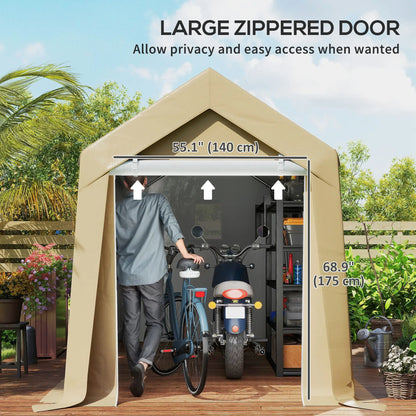 7' x 12' Outdoor Storage Shed, Portable Garage, Roll-up Door, Beige Sheds at Gallery Canada