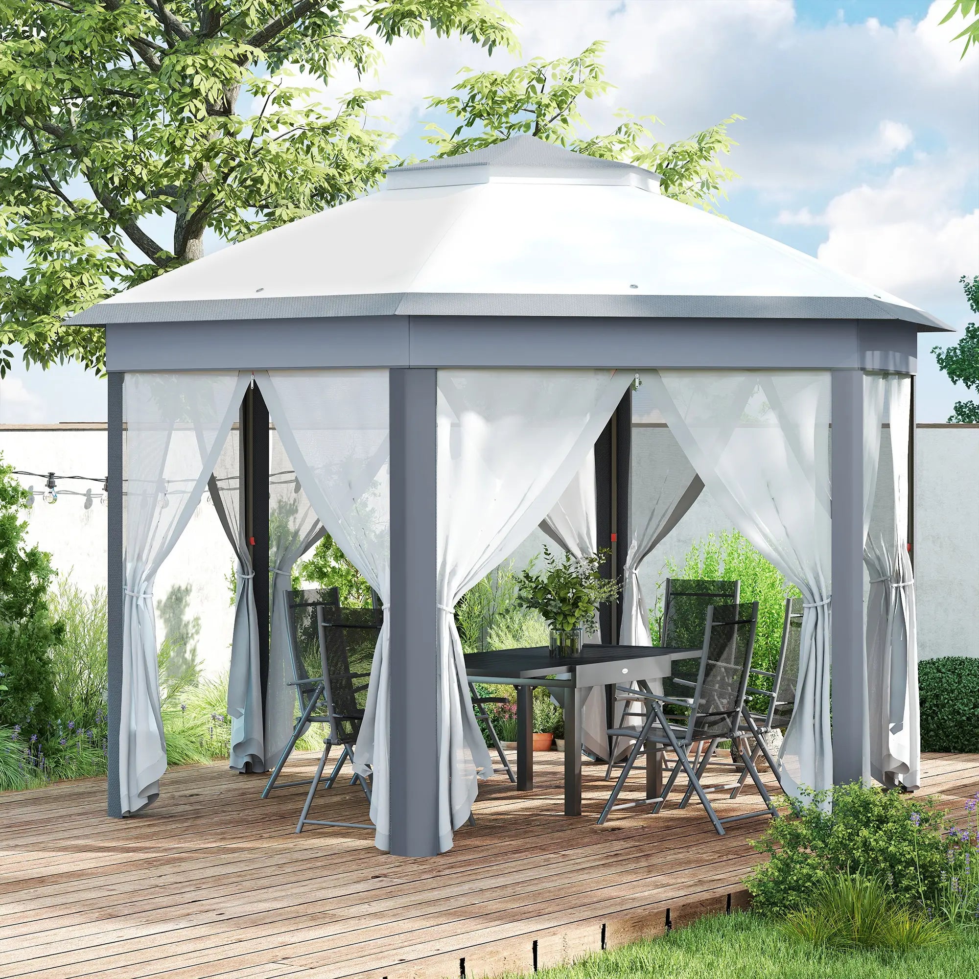 13' x 13' Pop Up Canopy Tent, Netting, Carry Bag, Instant Sun Shelter, Grey Pop Up Canopies at Gallery Canada