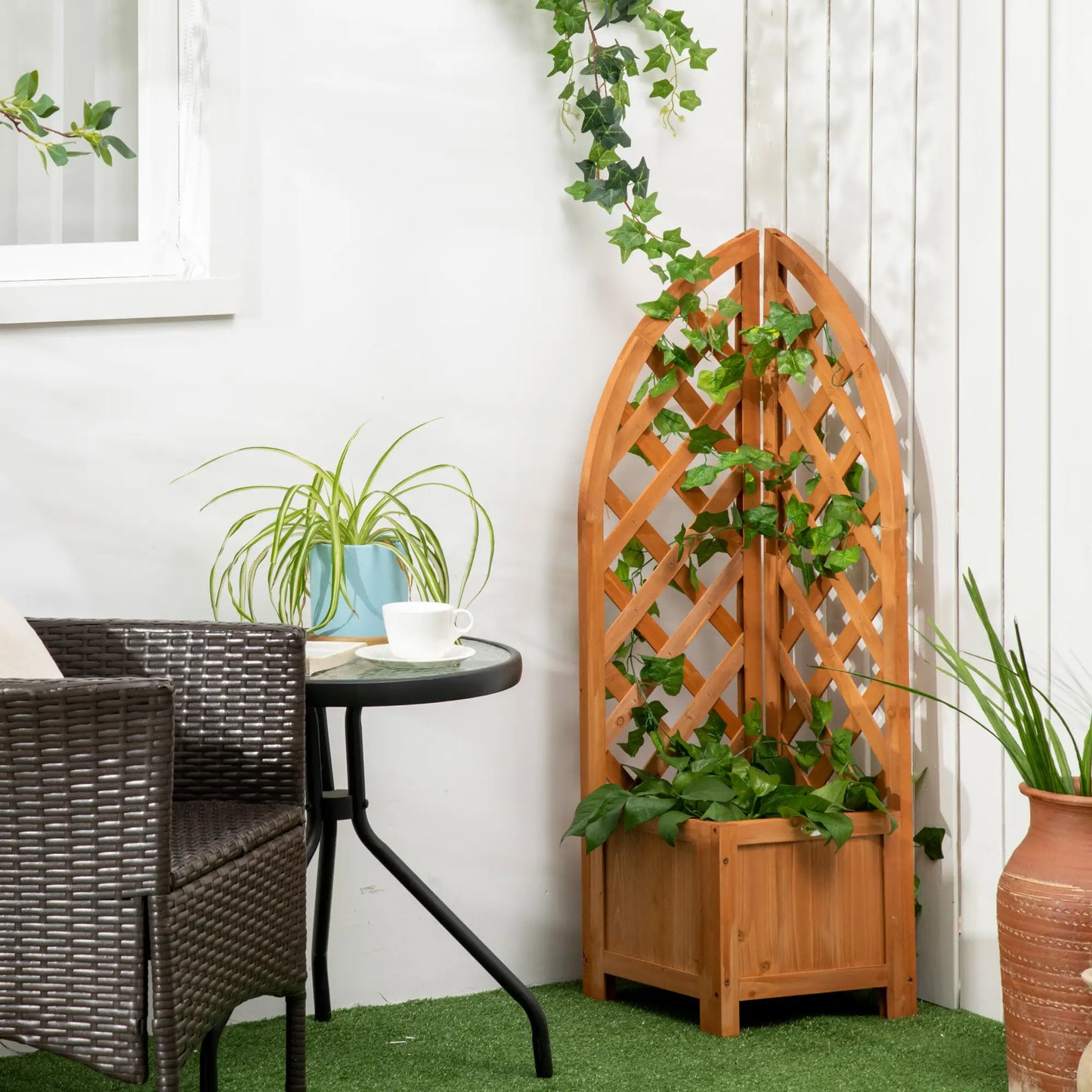 Wooden Raised Garden Bed With Trellis, Outdoor Planter Box For Patio, Balcony Wooden Planter Boxes at Gallery Canada