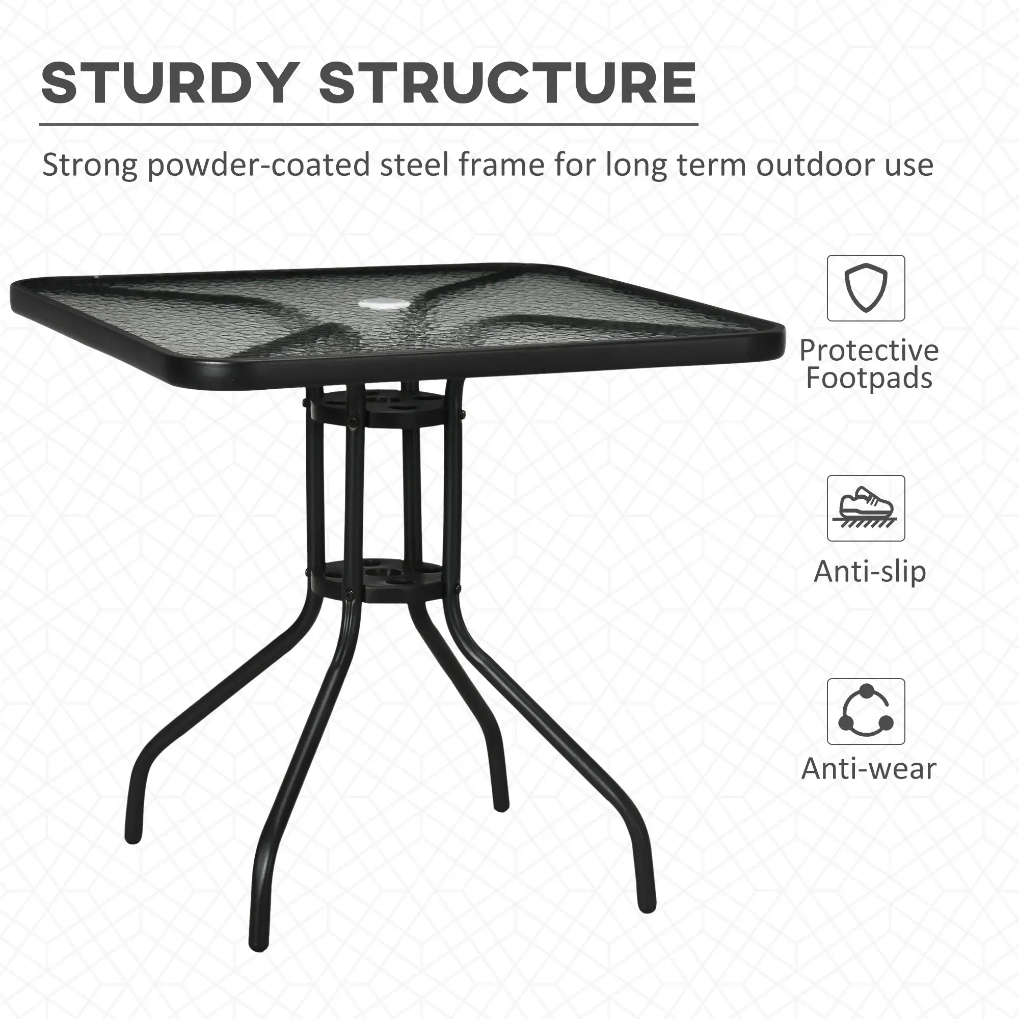Square Patio Dining Table, Tempered Glass Top, Umbrella Hole, Black Patio Dinning Tables at Gallery Canada