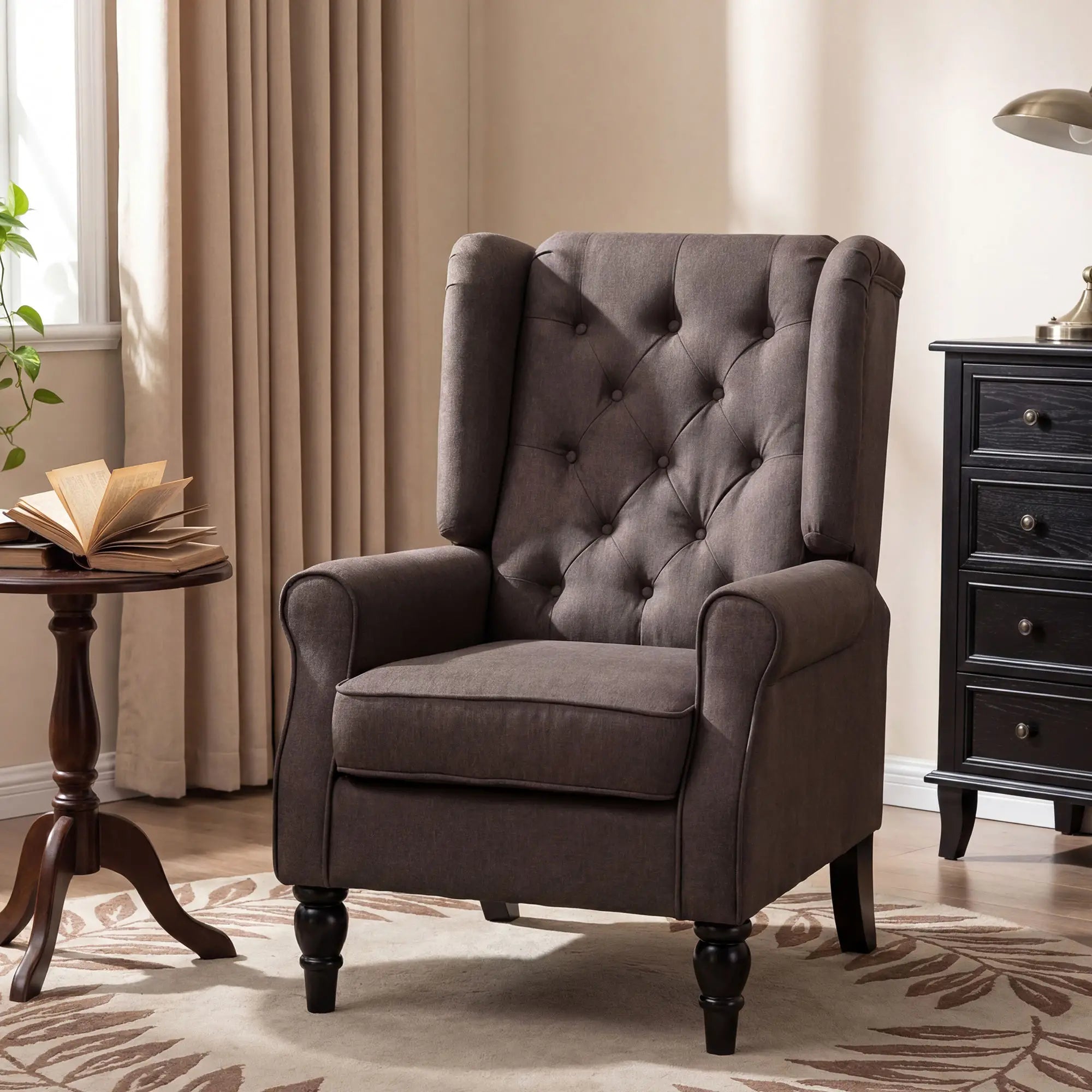 Fabric Accent Chair, Button Tufted Armchair, Wingback, Brown Single Sofas at Gallery Canada
