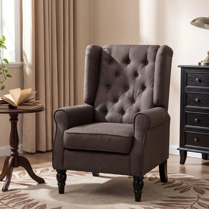 Fabric Accent Chair, Button Tufted Armchair, Wingback, Brown Single Sofas at Gallery Canada