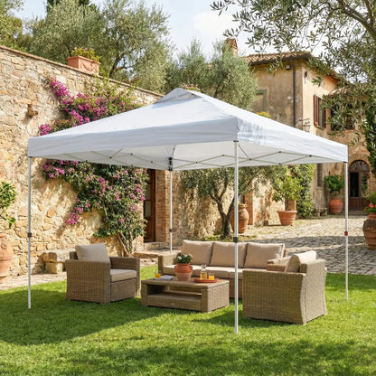 Tente à Dôme Pop-Up, Imperméable, 9,8' x 9,8', Avec Sac de Transport, Blanc