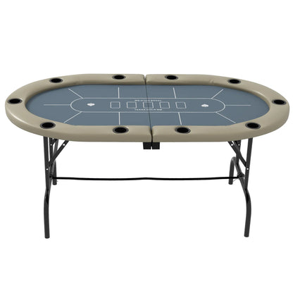 Foldable Poker Table, 70" Oval, With Cup Holders, Blue Game Tables at Gallery Canada