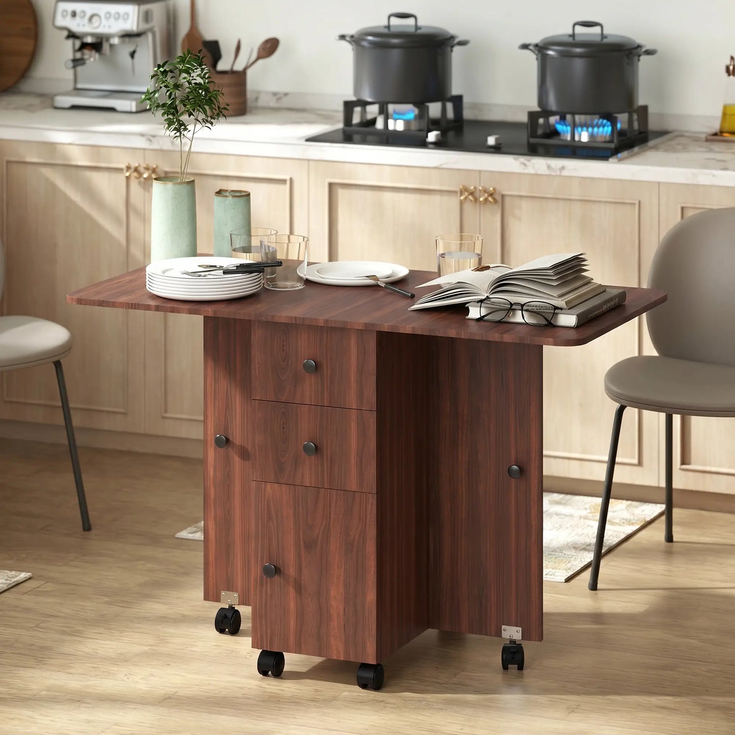 Drop Leaf Dining Table, Mobile Folding Table With Drawers, Brown Bar Tables & Dining Tables at Gallery Canada