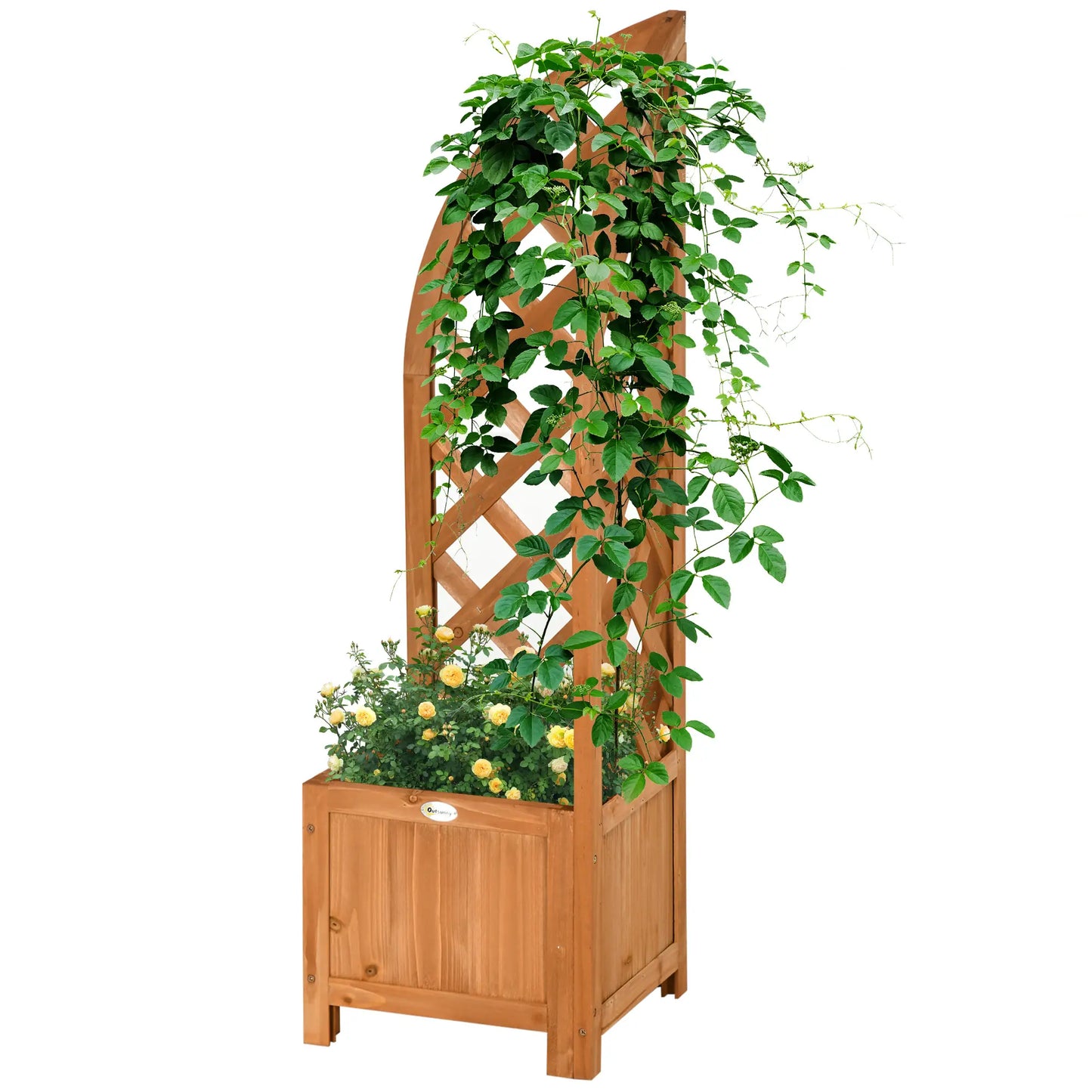 Wooden Raised Garden Bed With Trellis, Outdoor Planter Box For Patio, Balcony Wooden Planter Boxes Brown at Gallery Canada