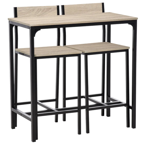 Industrial Bar Table Set, 3 Piece, 2 High Back Stools, Dining Set