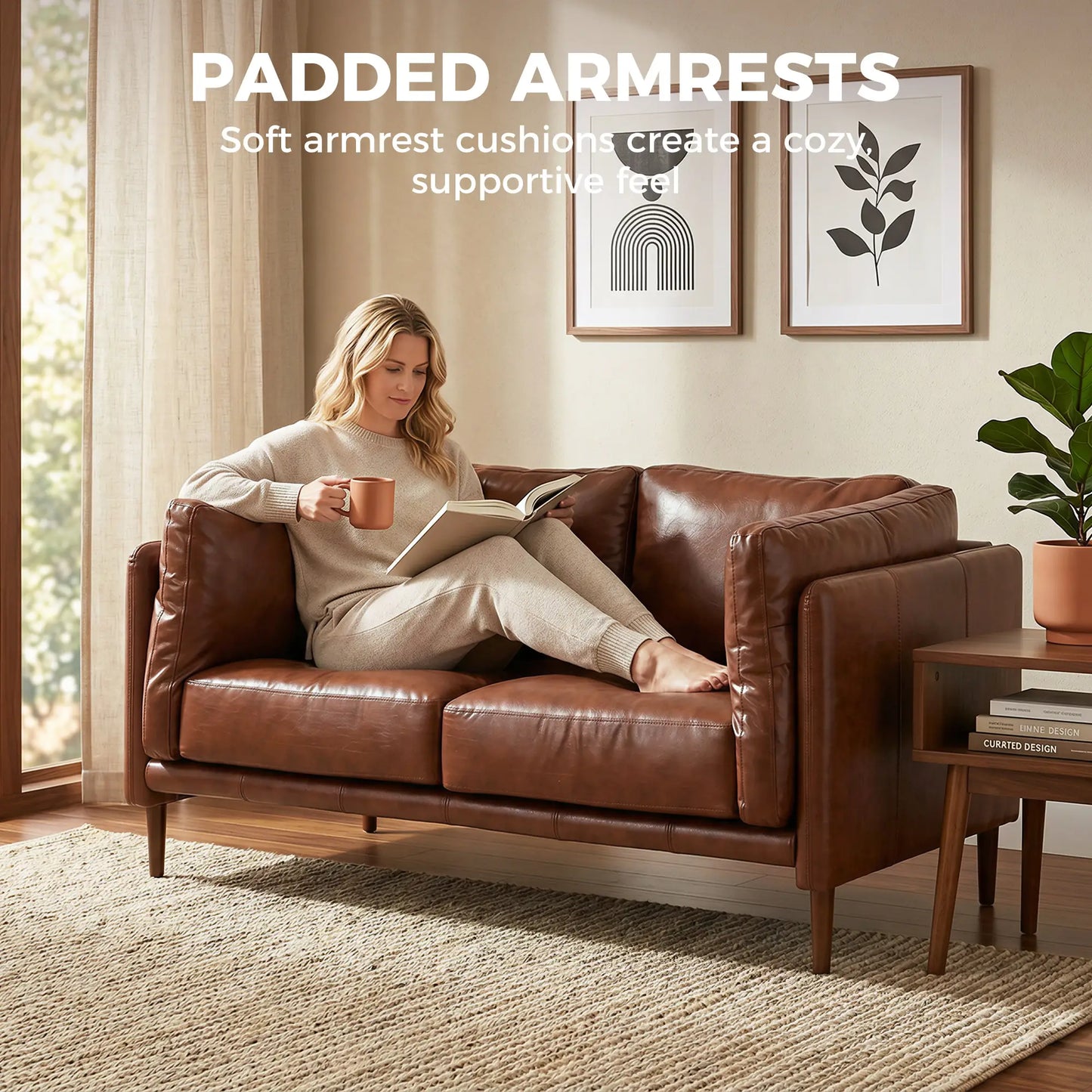 59" Loveseat Sofa, PU Leather 2 Seater with Wide Seat, Brown 2-Seater Sofas at Gallery Canada