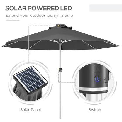 LED Patio Umbrella, Solar USB Charging, 4 Lighting Modes, Charcoal Grey Sun Umbrellas at Gallery Canada