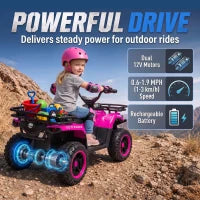 12V Quad ATV pour enfants, Quad électrique à conduire, Double moteurs, Rose
