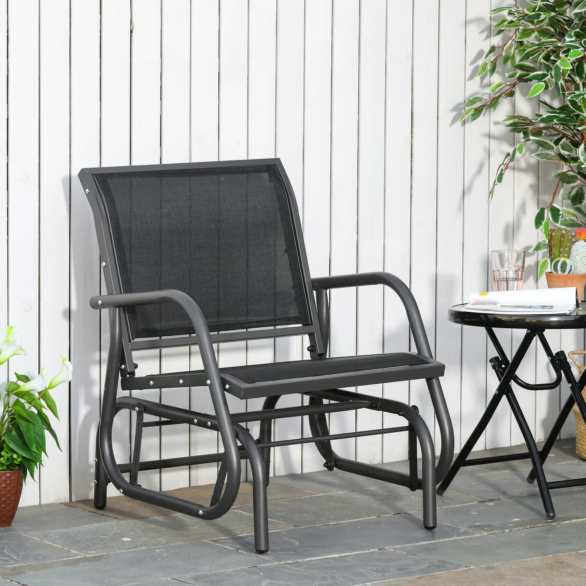 Patio Glider, Breathable Mesh Seat, Metal Frame, Black Outdoor Gliders at Gallery Canada