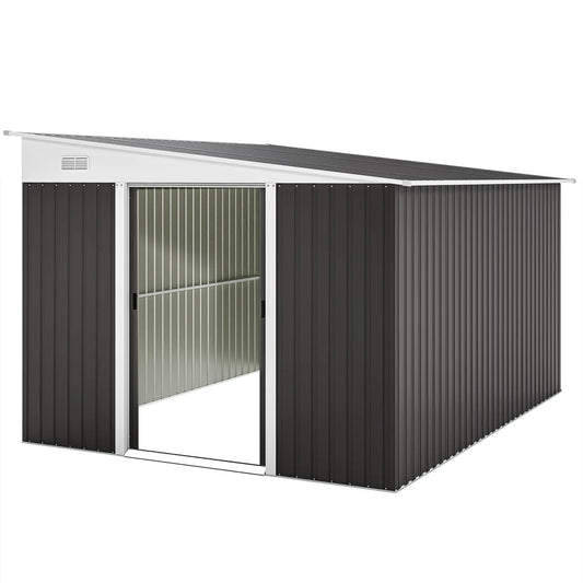 11' x 9' Steel Garden Storage Shed, Outdoor Metal Tool House, Dark Grey Sheds Dark Grey at Gallery Canada