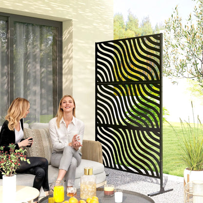 78" X 48" Metal Outdoor Privacy Screen, Freestanding Divider, Black