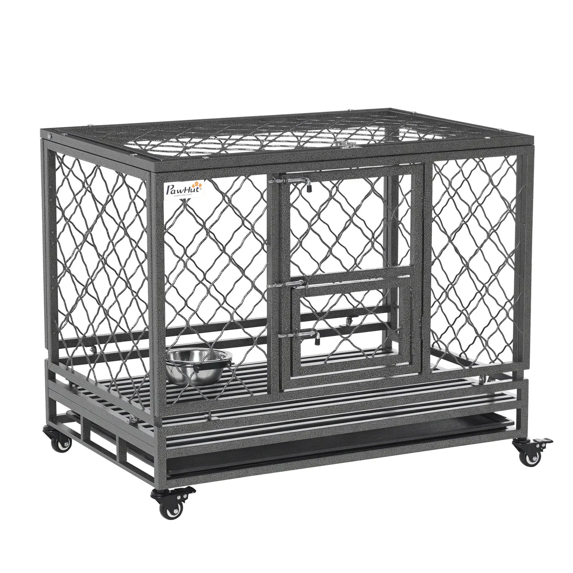 Heavy Duty Dog Crate With Wheels, Openable Top, Removable Tray, 36.4