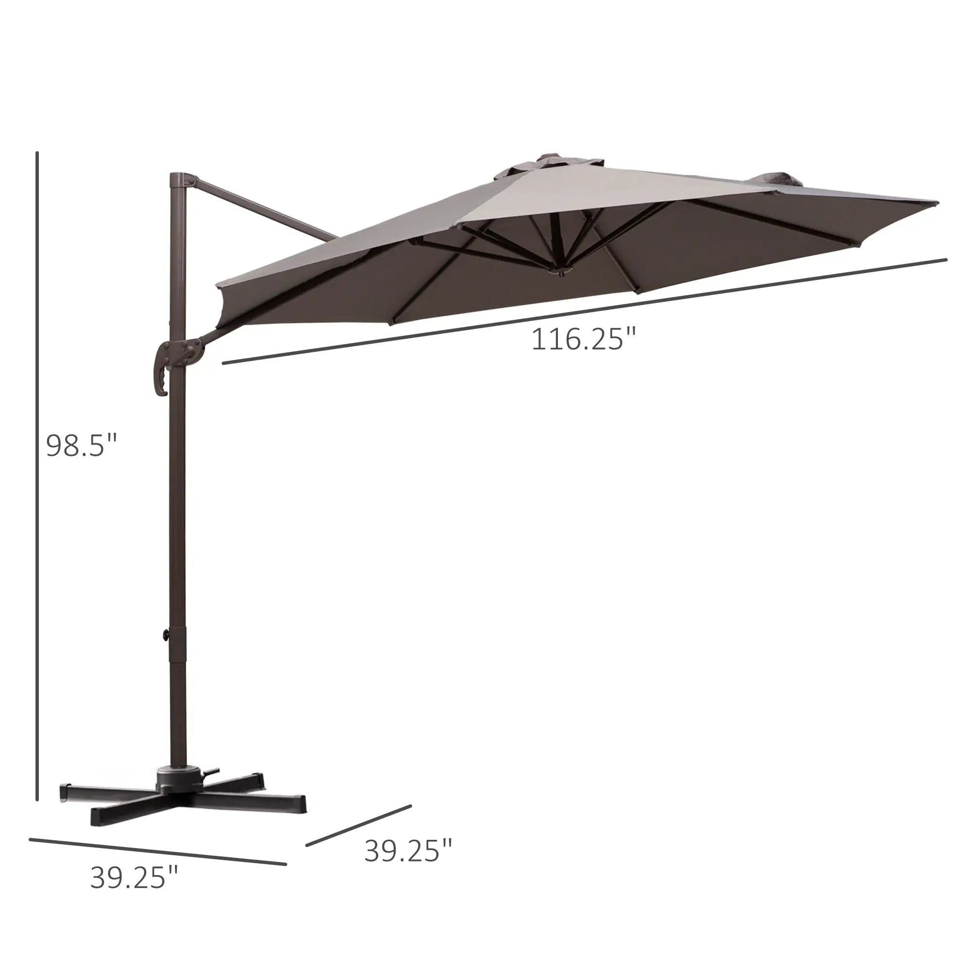 10ft Cantilever Patio Umbrella, 360° Rotation, Crank, Grey Cantilever Umbrellas at Gallery Canada