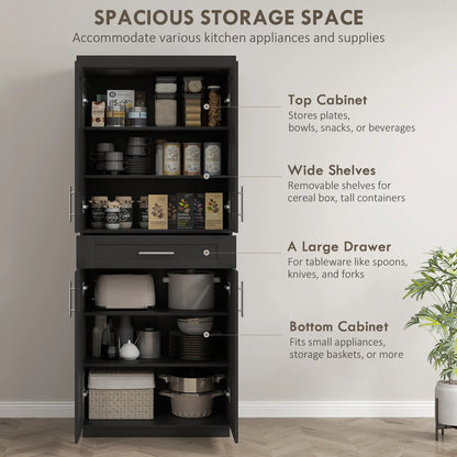 72 Storage Cabinet, 4 Doors, Drawer, 3 Adjustable Shelves, Black Kitchen Pantry Cabinets at Gallery Canada