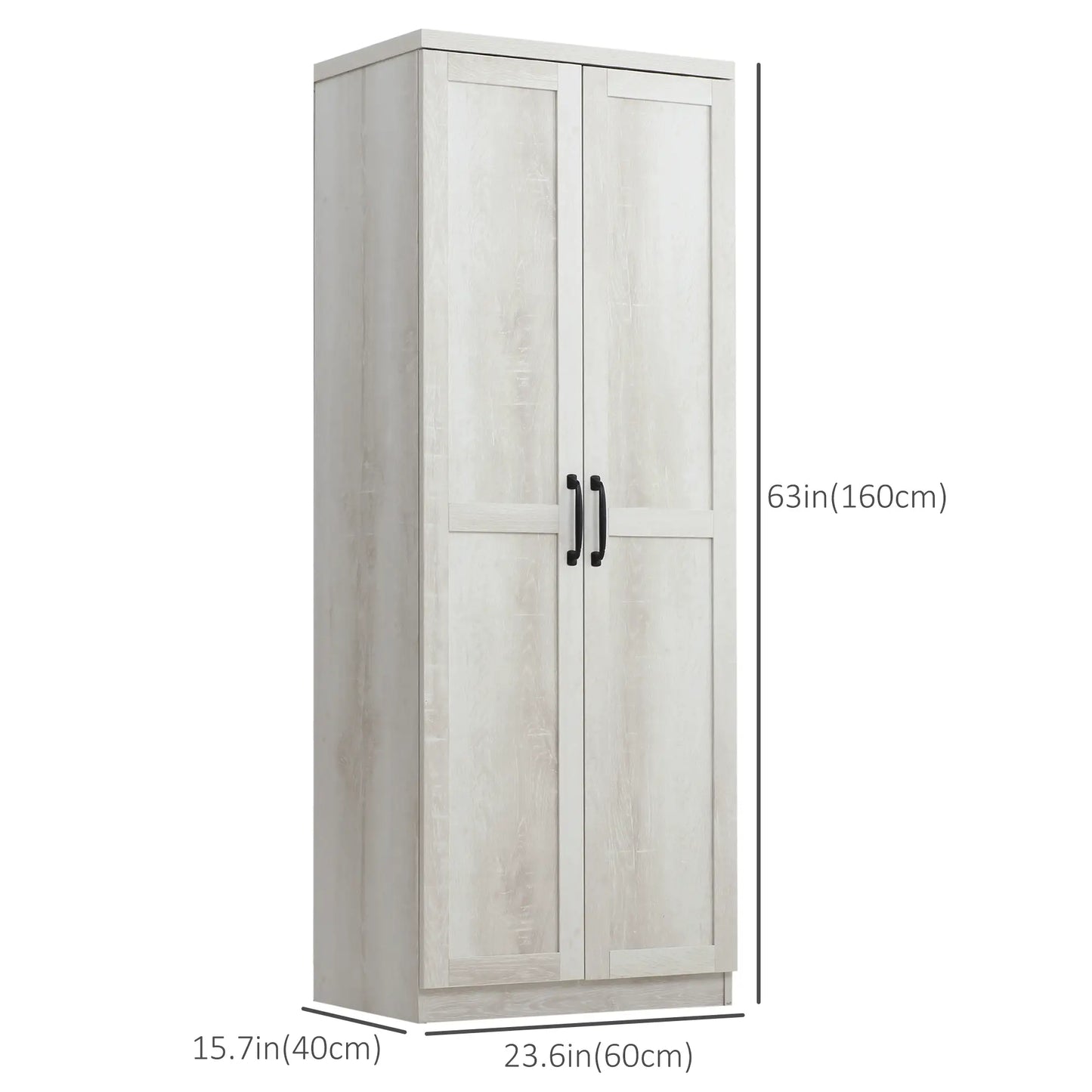 63" Kitchen Storage Cabinet, 5-Tier Pantry with Doors, Adjustable Shelves, Distressed, White Kitchen Pantry Cabinets at Gallery Canada