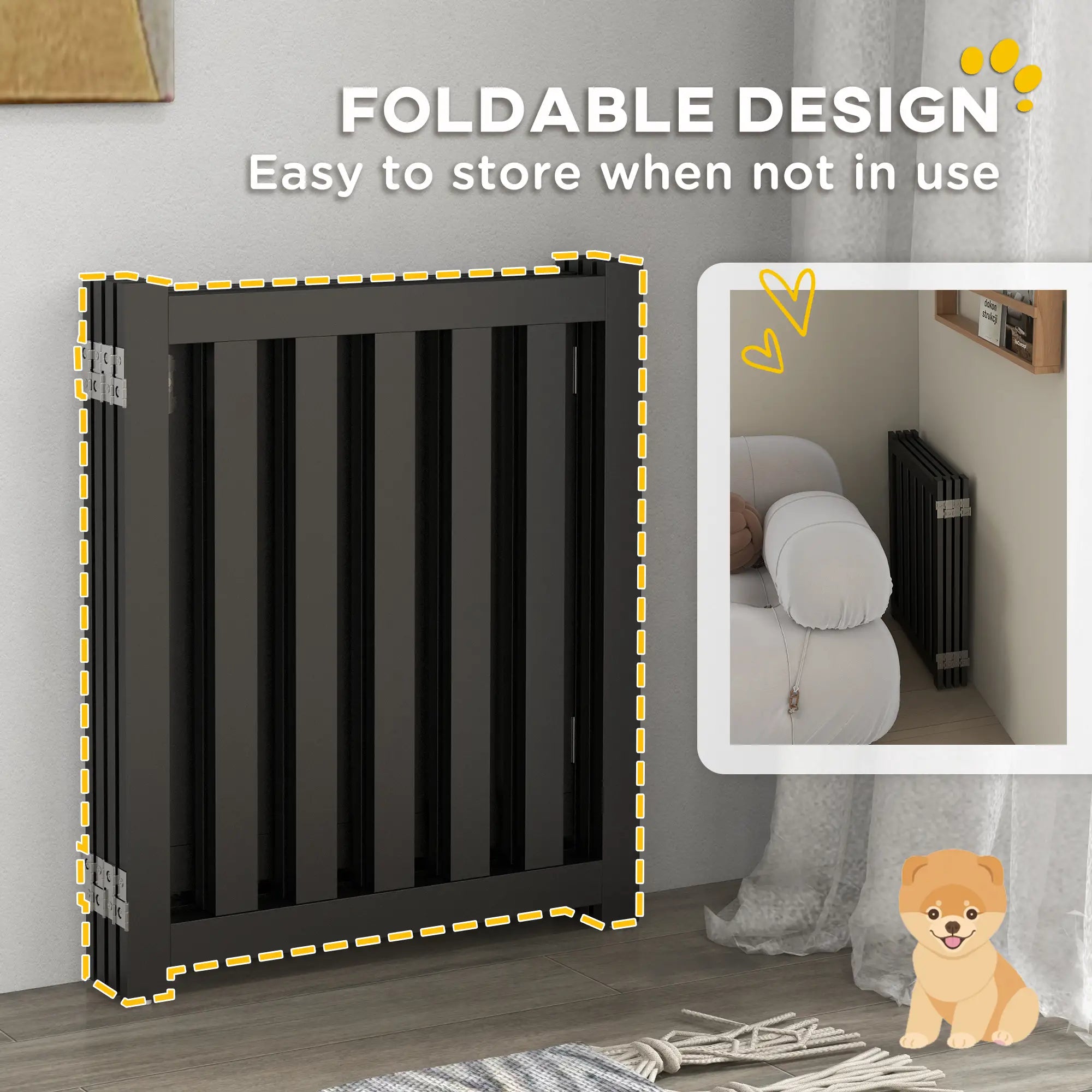 Foldable Dog Gate With Door, 4 Panels Freestanding, Black Houses, Kennels & Pens at Gallery Canada