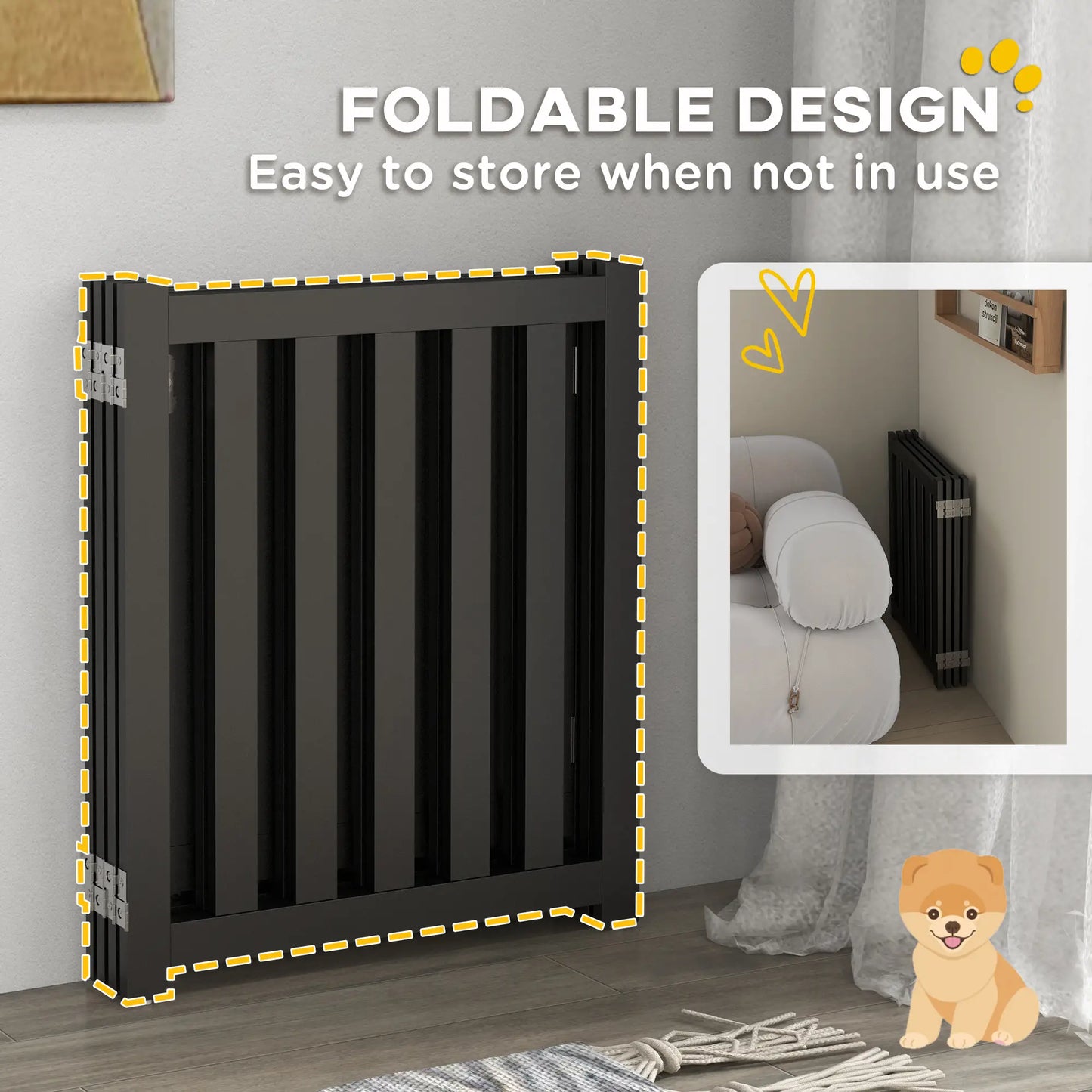 Foldable Dog Gate With Door, 4 Panels Freestanding, Black Houses, Kennels & Pens at Gallery Canada