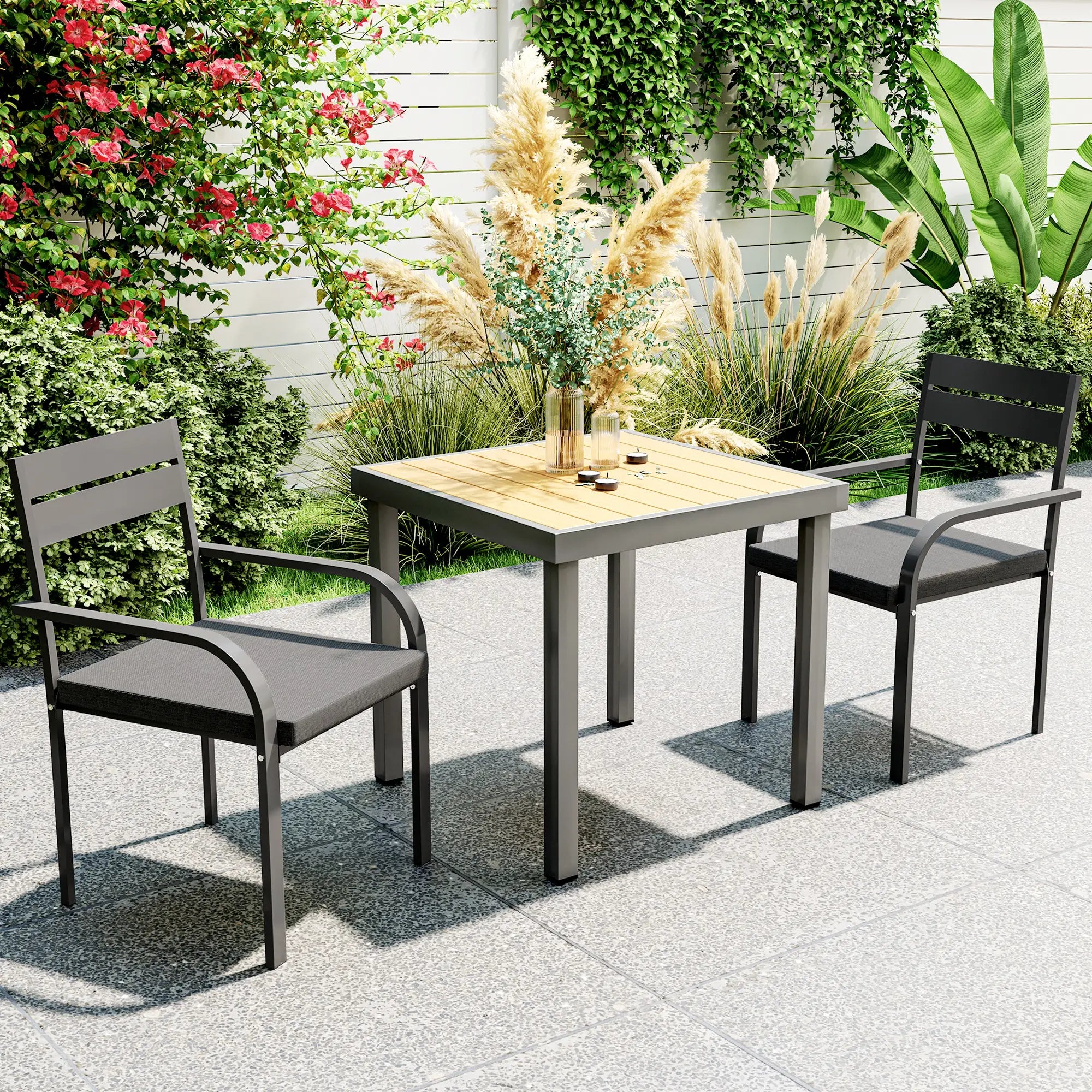 2 Outdoor Dining Chairs, Aluminum Frame, Soft Cushion, Grey Bistro Sets at Gallery Canada