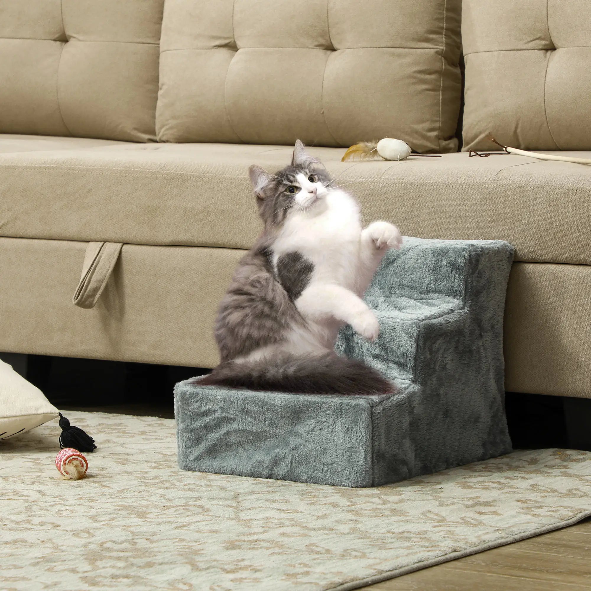 3-Step Dog Ramp for Sofa, Bed, Couch, Removable Cover, Light Grey Dog Stairs at Gallery Canada