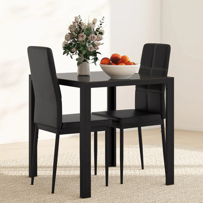3-Piece Rectangular Glass Dining Table, Metal Frame, Faux Leather Chairs, Black Bar Sets at Gallery Canada