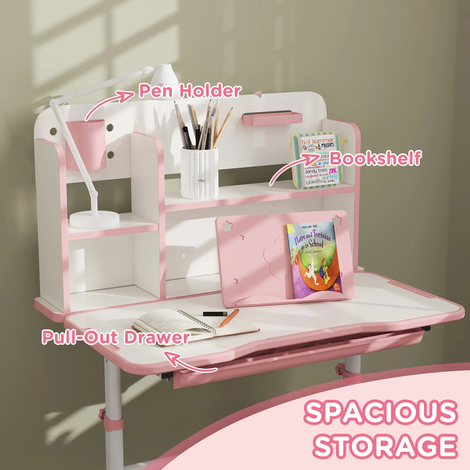 Adjustable Kids Desk and Chair Set, Study Table with Drawer, Pink Kids Desk Sets at Gallery Canada