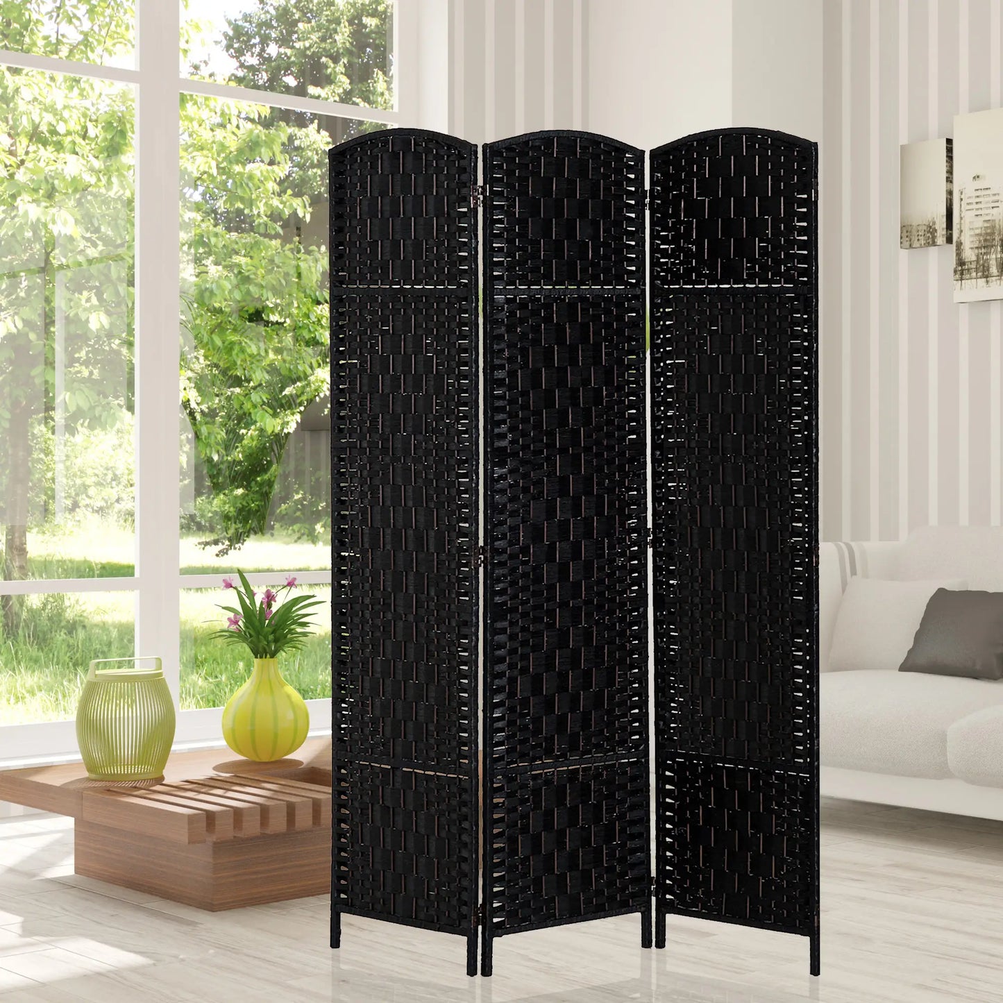 6ft Folding Room Divider, 3 Panel Wooden Frame, Black Room Dividers at Gallery Canada