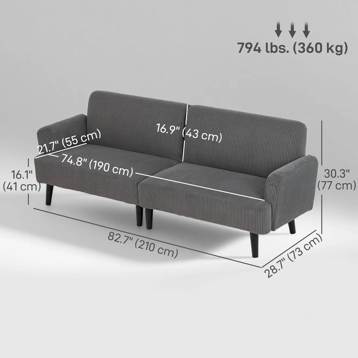 Modern 3 Seater Sofa, Corduroy Loveseat, Grey 3-Seater Sofas at Gallery Canada