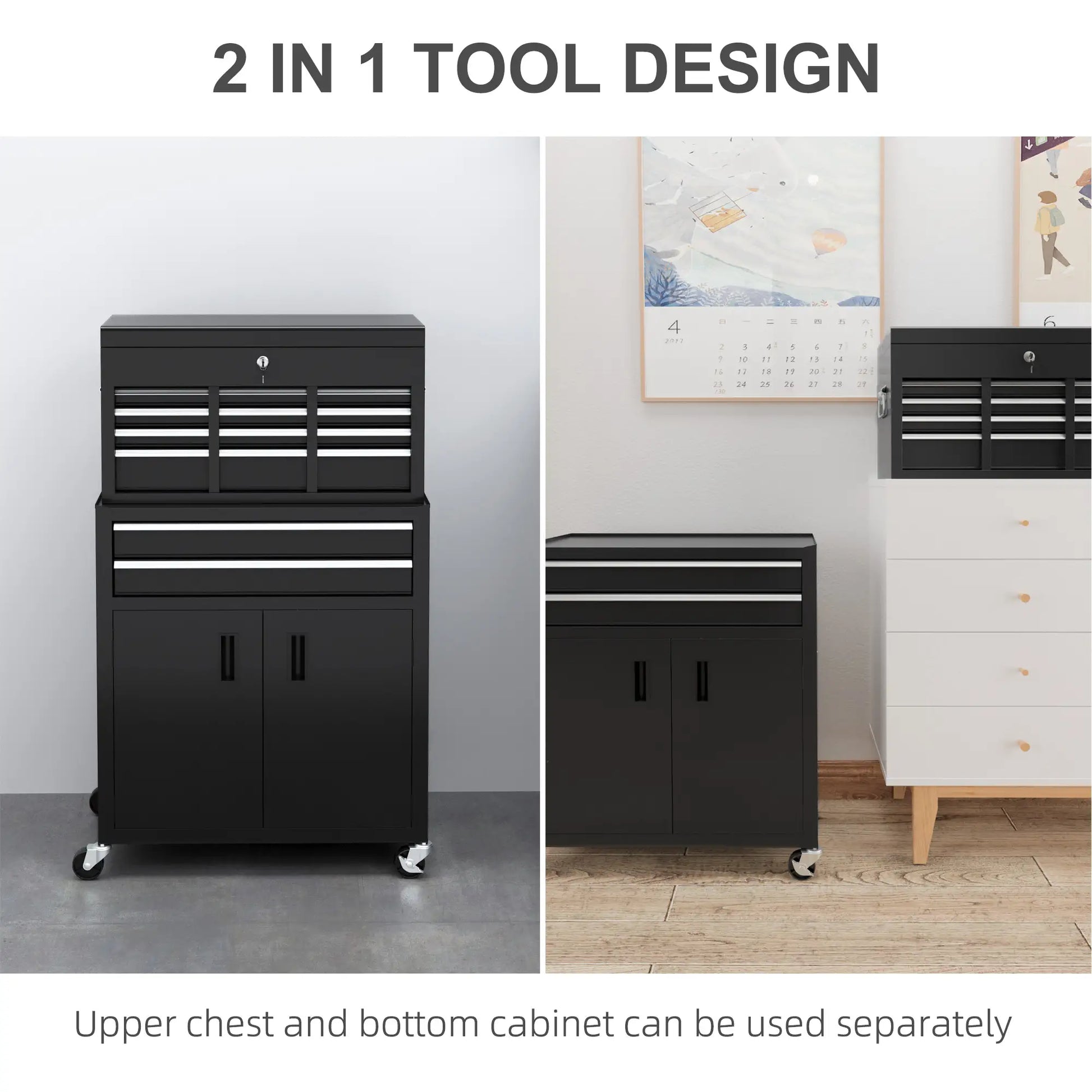 6-Drawer Rolling Tool Chest, Lockable Storage Cabinet with Hooks, Black Tool Organizers at Gallery Canada