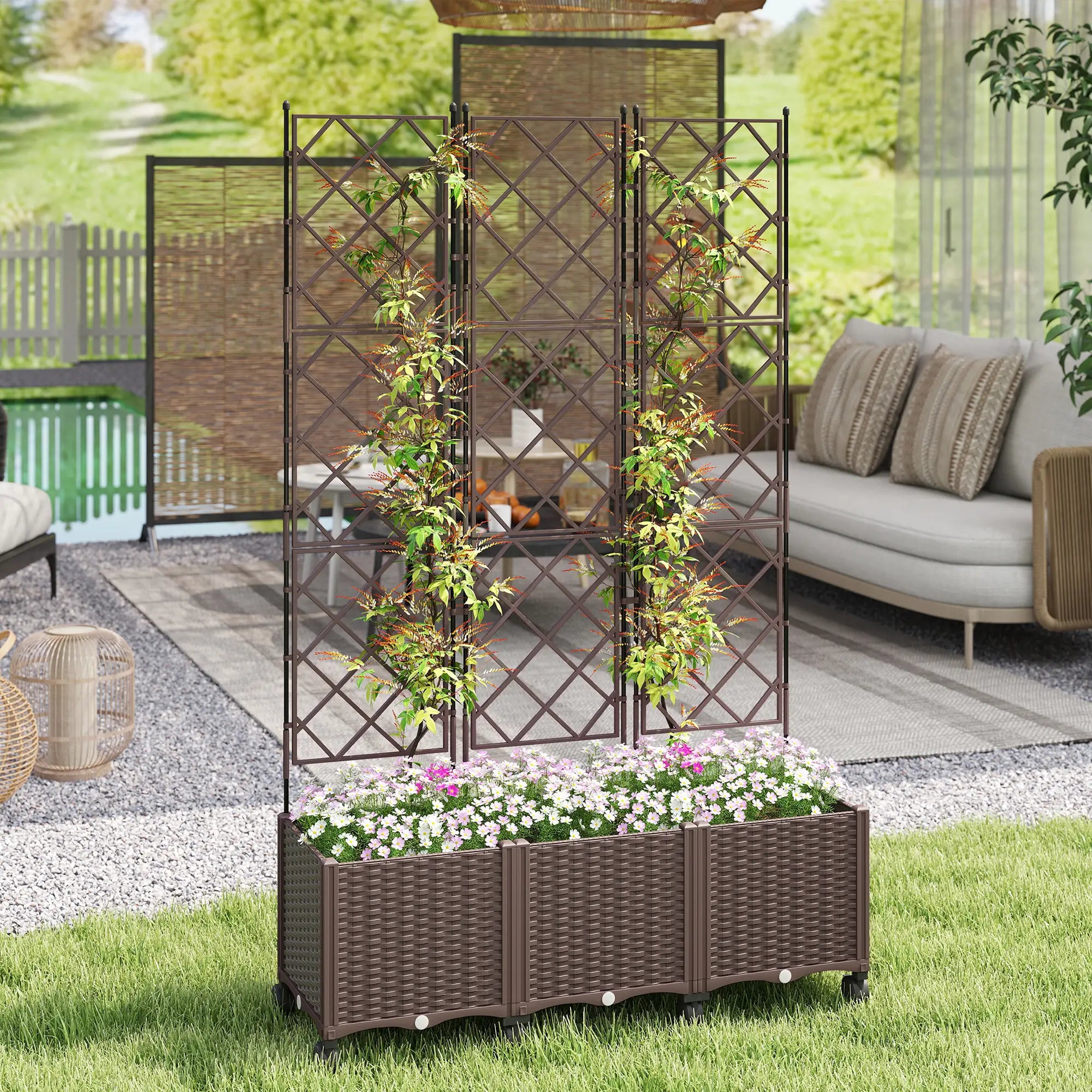 Plastic Raised Garden Bed With Trellis, Self Watering Planter Box With Wheels Raised Garden Beds at Gallery Canada